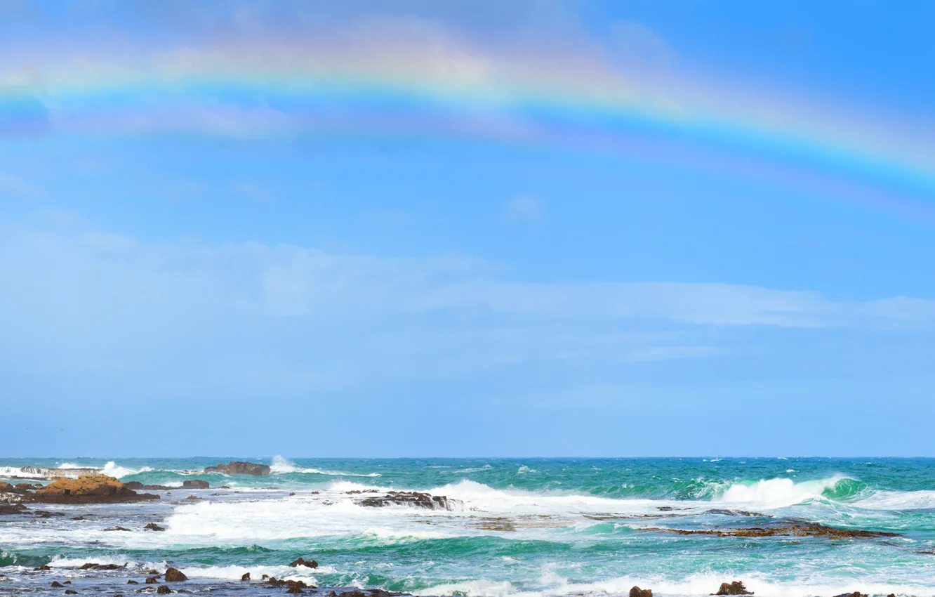 Фото обои море, пейзаж, радуга