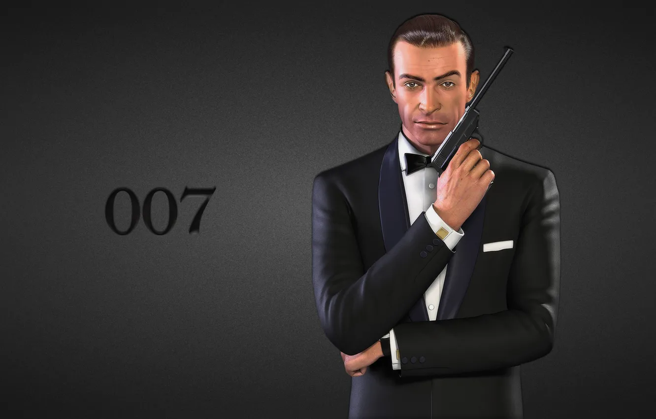 Фото обои пистолет, надпись, черный фон, Джеймс Бонд, Шон Коннери, Sean Connery, агент 007, James Bond