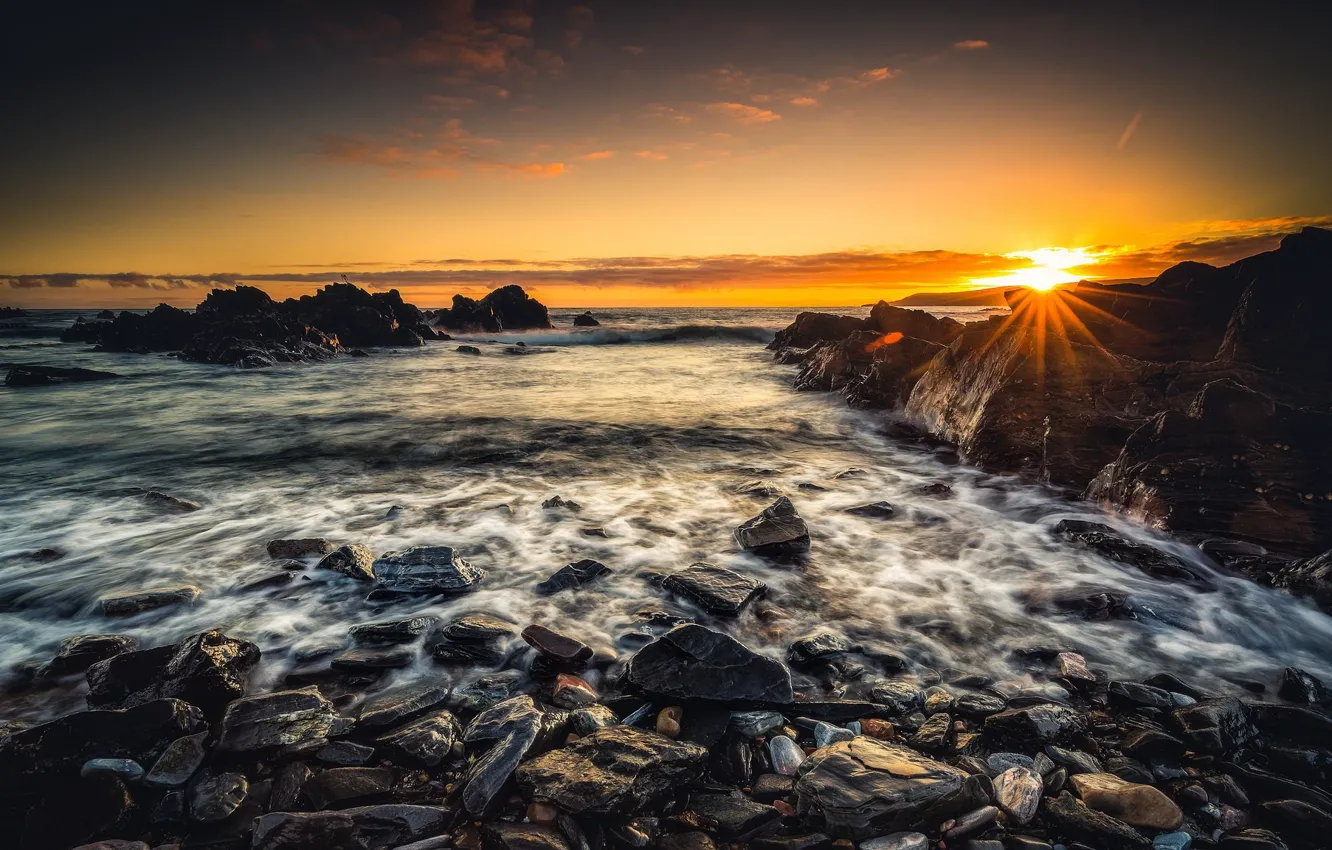 Фото обои рассвет, побережье, утро, Шотландия, Scotland, Aberdeenshire, Sandend