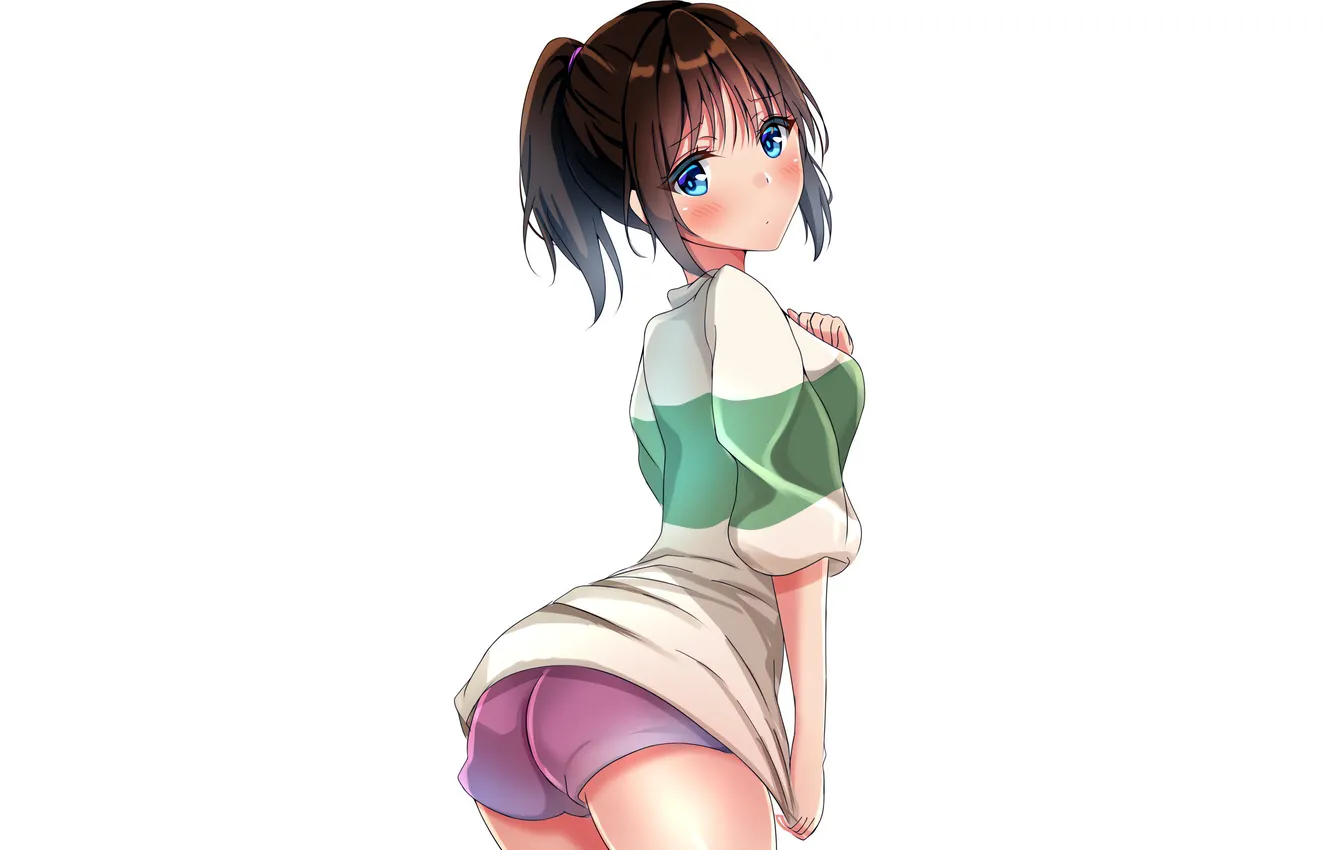Фото обои girl, ass, shorts, brown hair, anime, blue eyes, beautiful, short hair