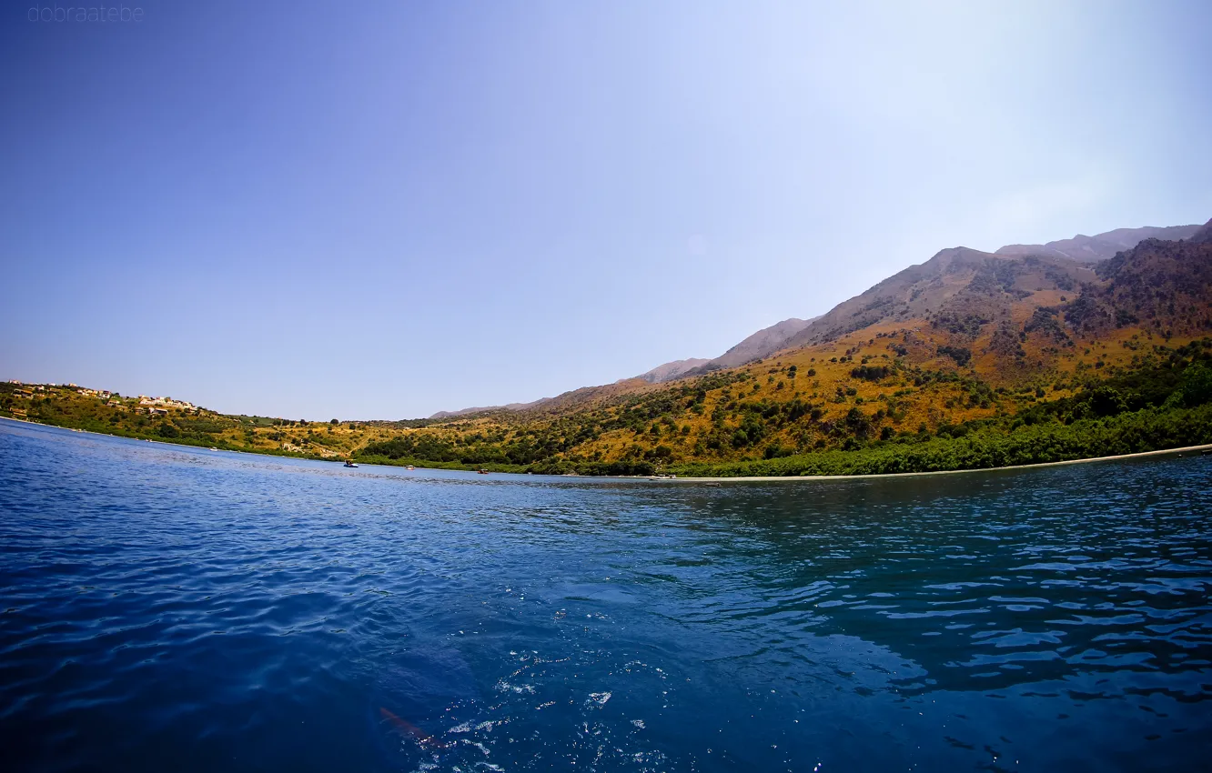 Фото обои озеро, берег, гора, Греция, dobraatebe, Крит
