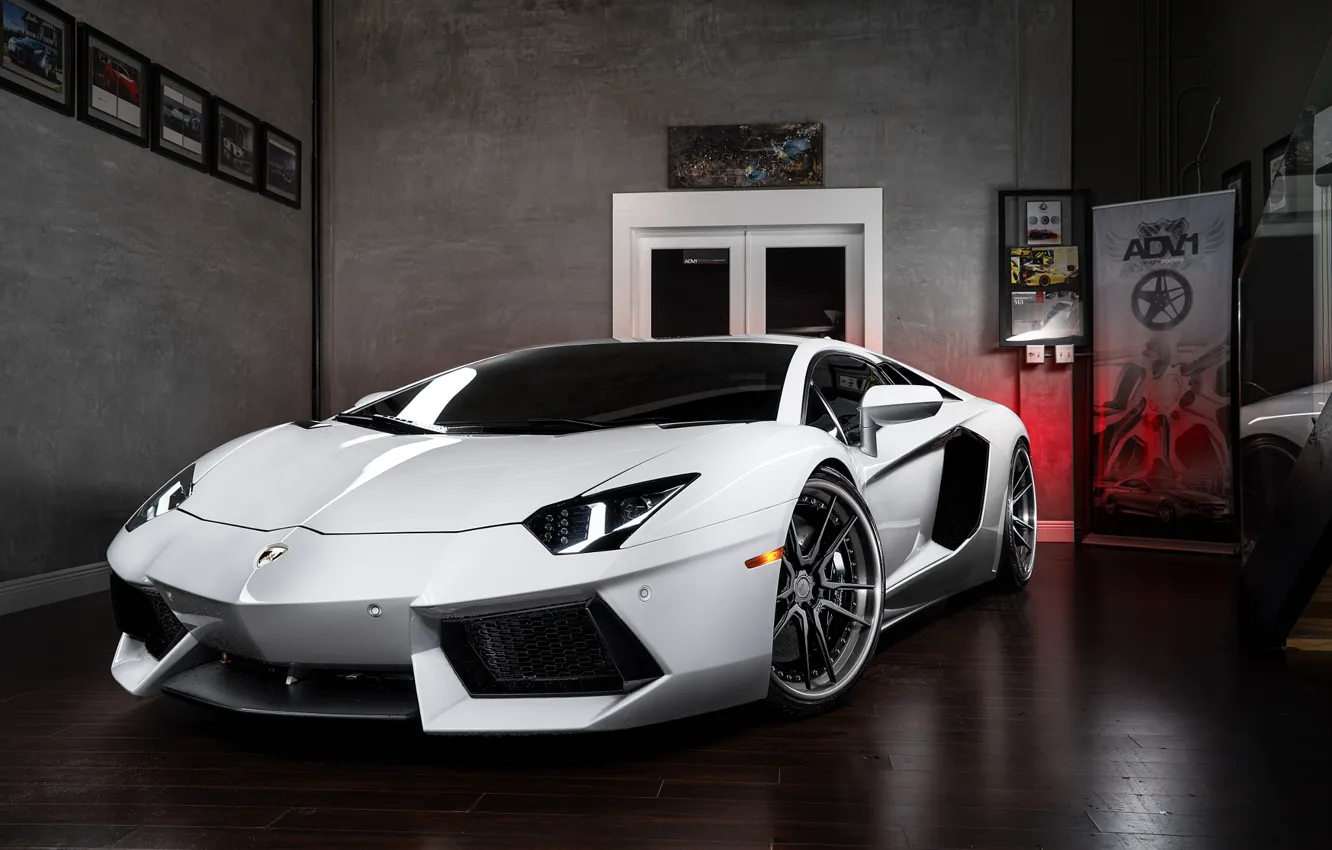 Фото обои Lamborghini, Power, Front, White, LP700-4, Aventador, Wheels, ADV.1