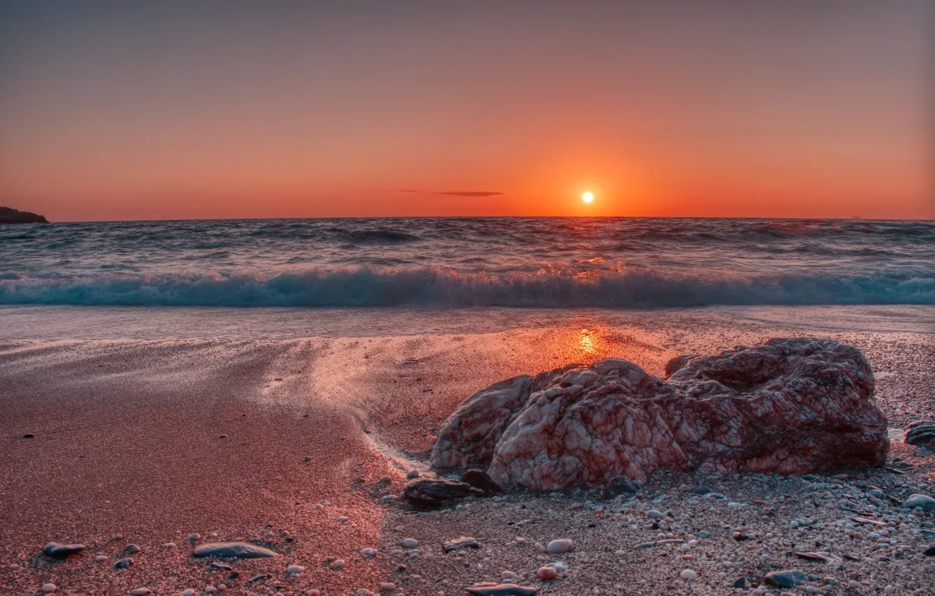 Фото обои море, закат, камень, Италия, Italy, Средиземное море, Mediterranean Sea, Sardinia