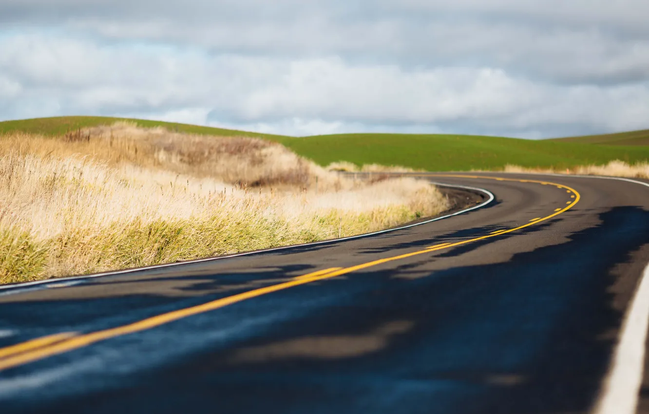 Фото обои road, cloudy, farmland