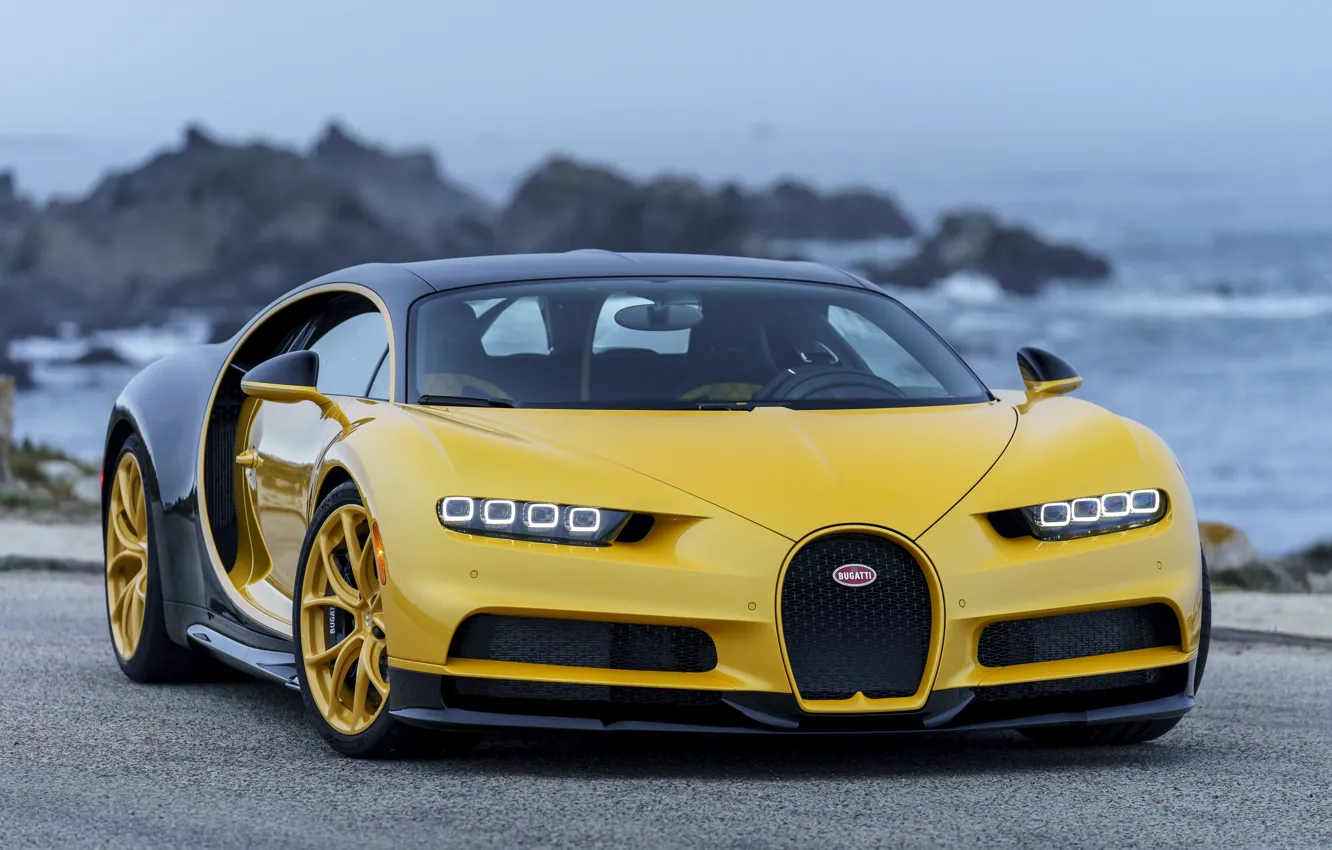 Фото обои Bugatti, yellow, Chiron