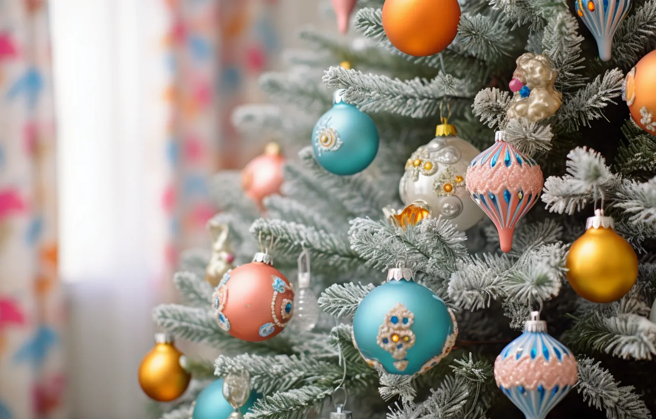 Фото обои шарики, шары, игрушки, Рождество, Новый год, ёлка