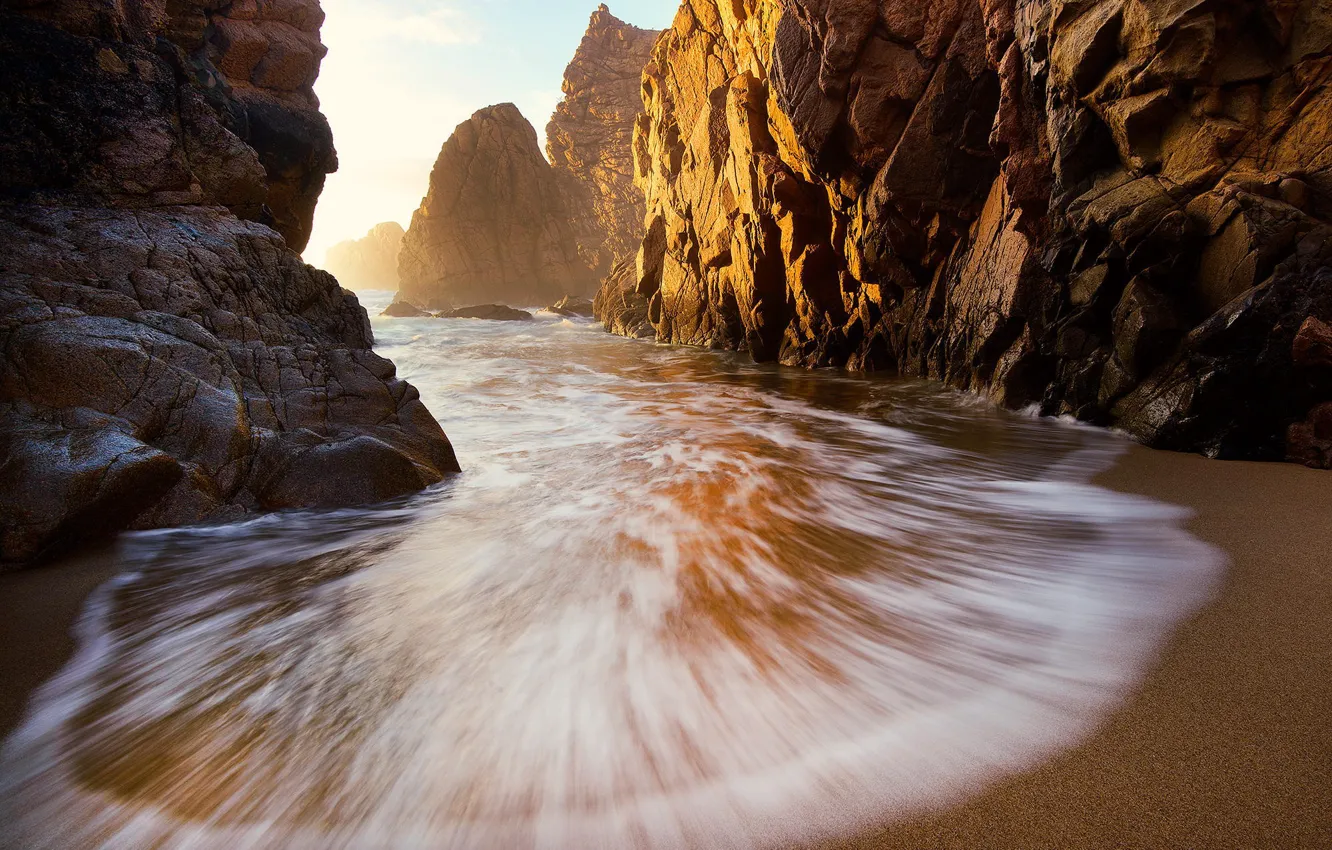Фото обои песок, пляж, лето, океан, скалы