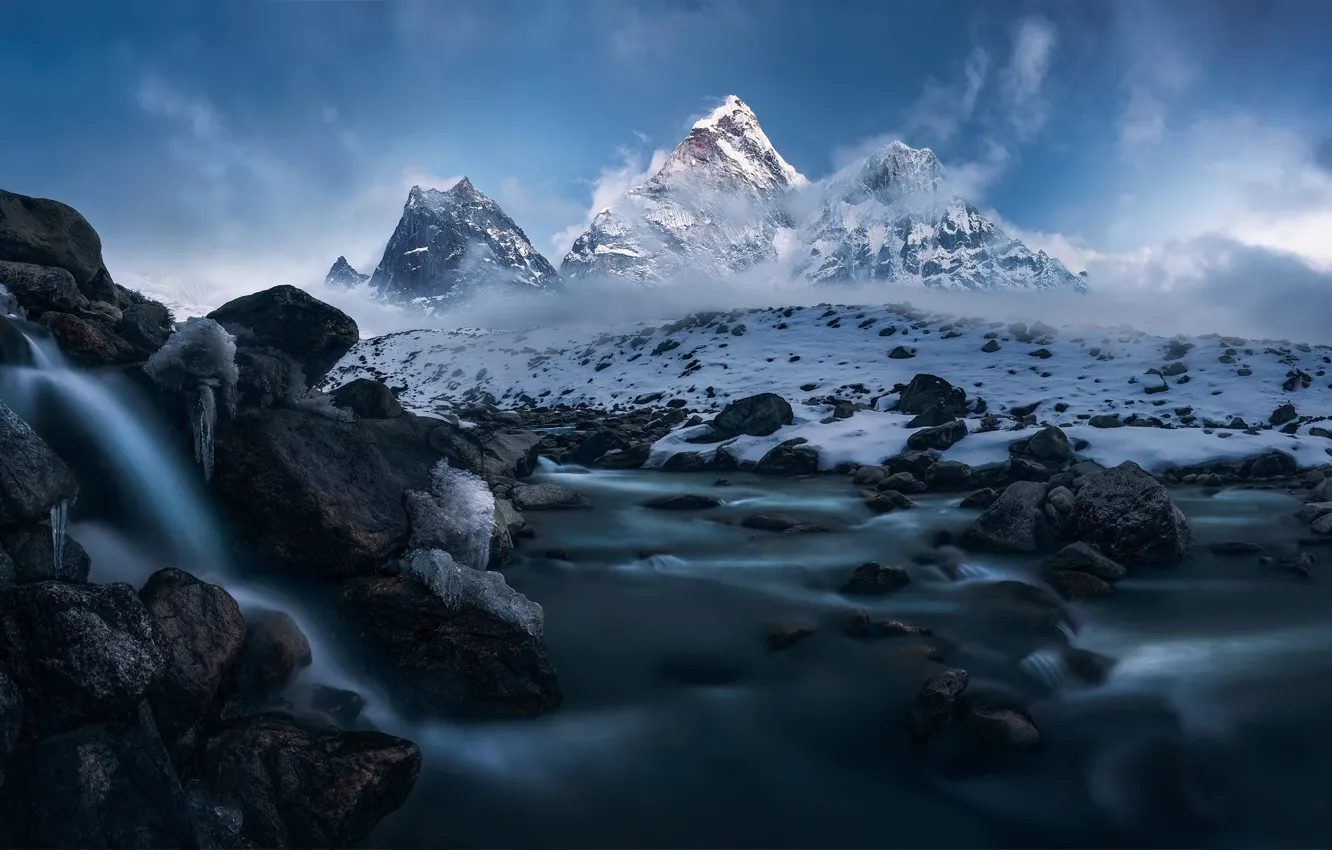 Фото обои снег, горы, Гималаи, Winter Storm