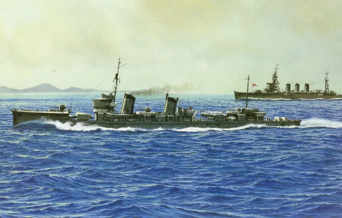 Фото обои корабль, арт, флот, военный, японский, эсминец, WW2, IJN