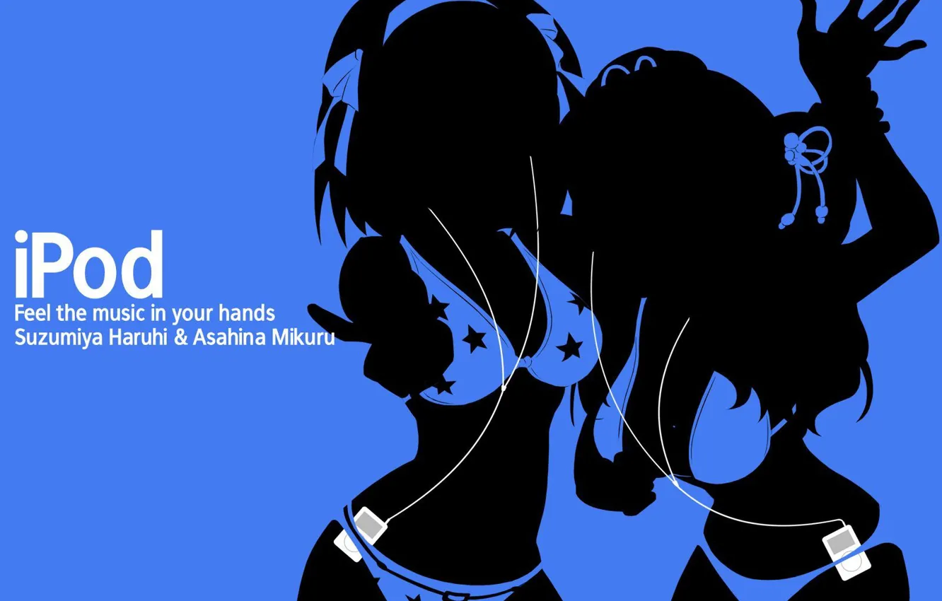 Фото обои девушки, ipod, двое, синий фон