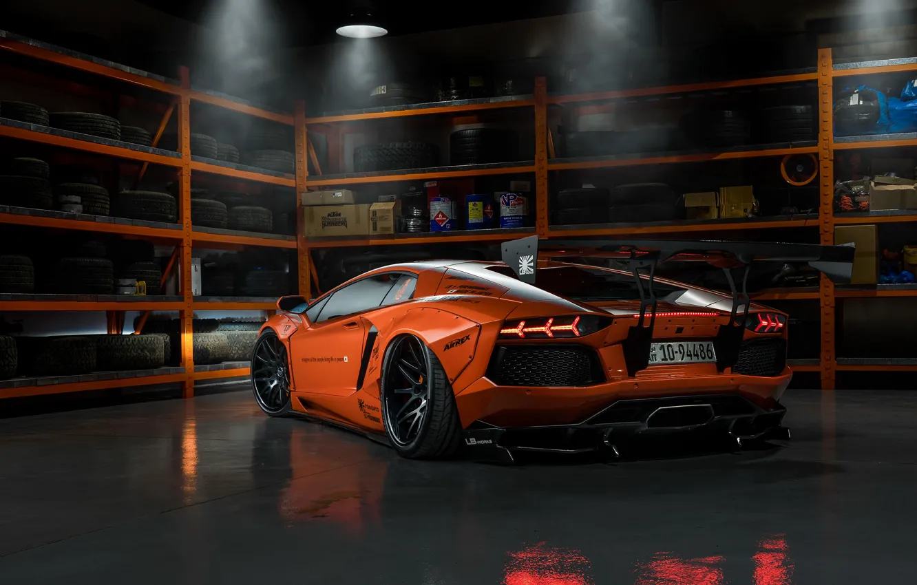 Фото обои Lamborghini, tuning, garage, Aventador, Liberty Walk, LB Performance