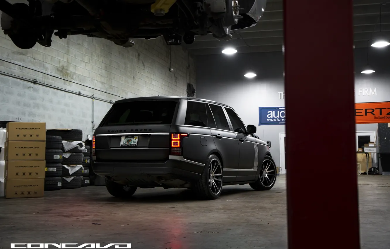 Фото обои тюнинг, матовый, Range Rover, black, ракурс, Vogue, concavo