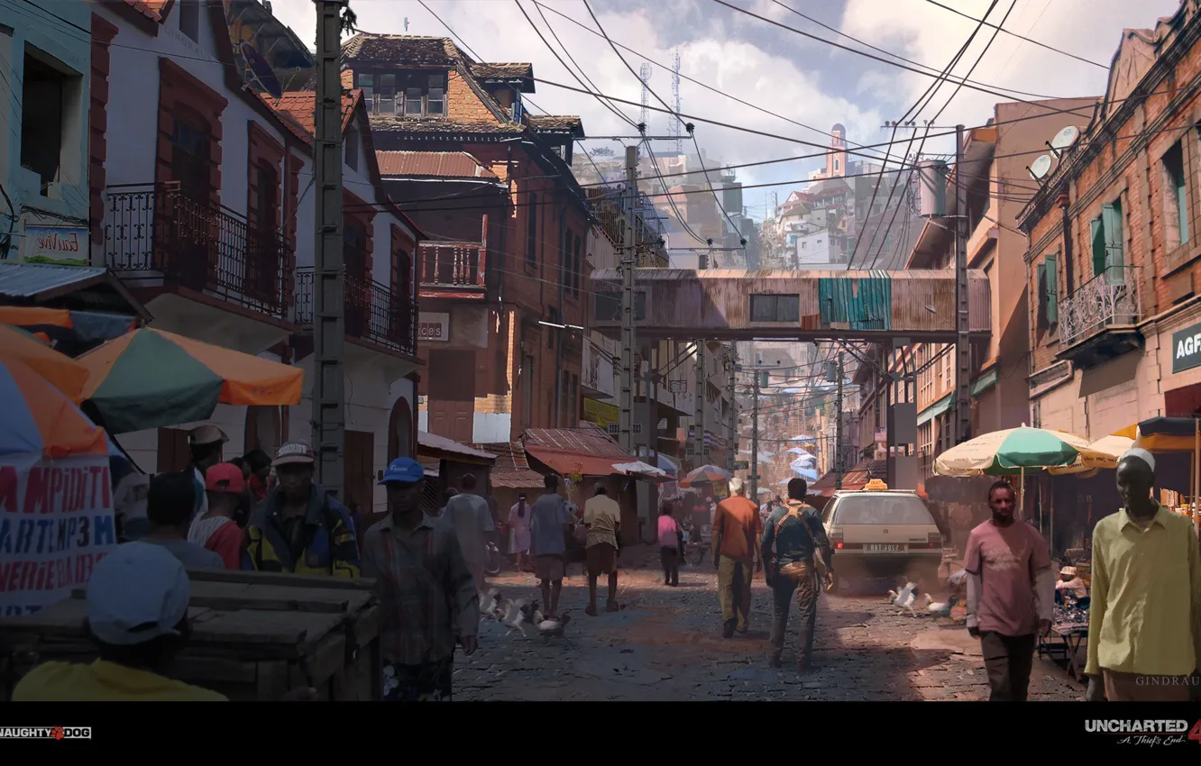 Фото обои город, люди, улица, Uncharted 4, antananarivo busy street