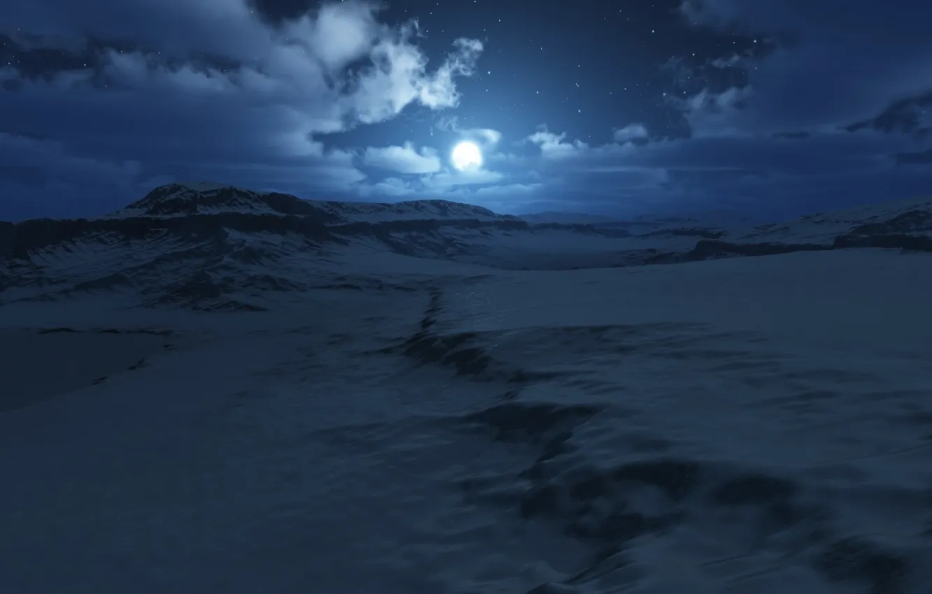 Фото обои зима, снег, ночь, луна