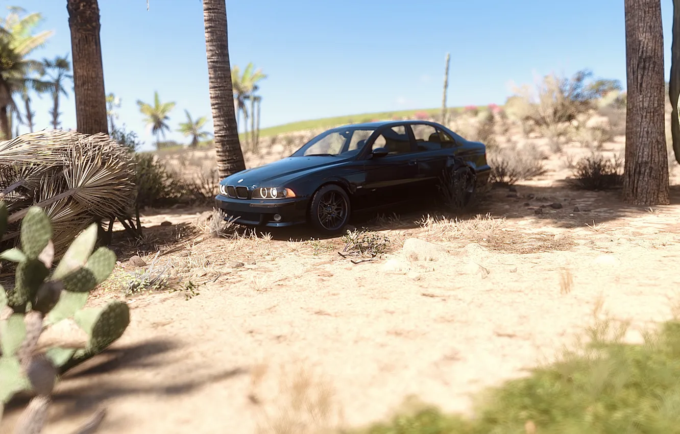 Фото обои HDR, BMW, Sky, Lights, Game, e39, Trees, Desert