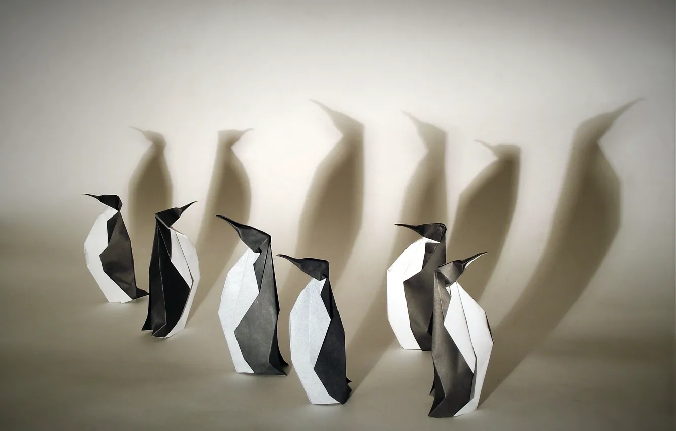 Фото обои бумага, пингвины, оригами