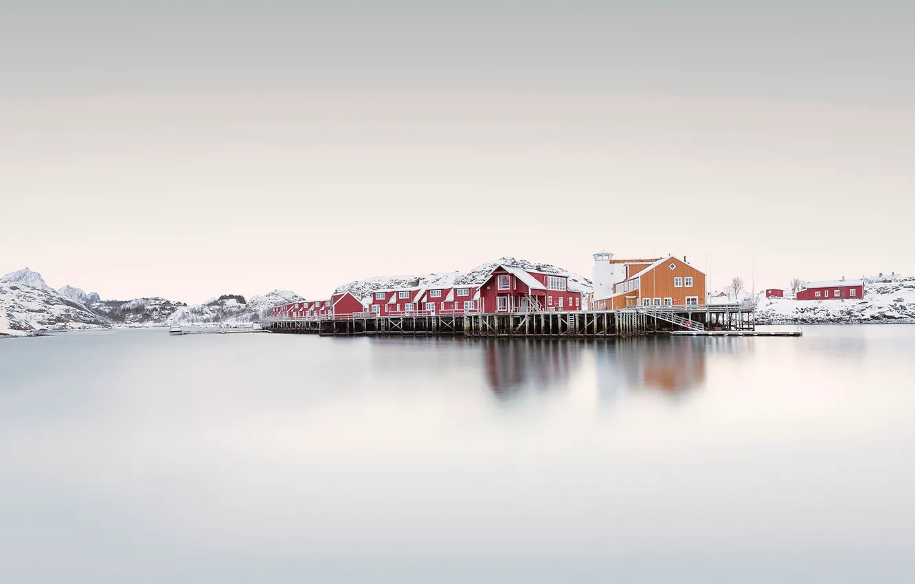 Фото обои море, Норвегия, домики