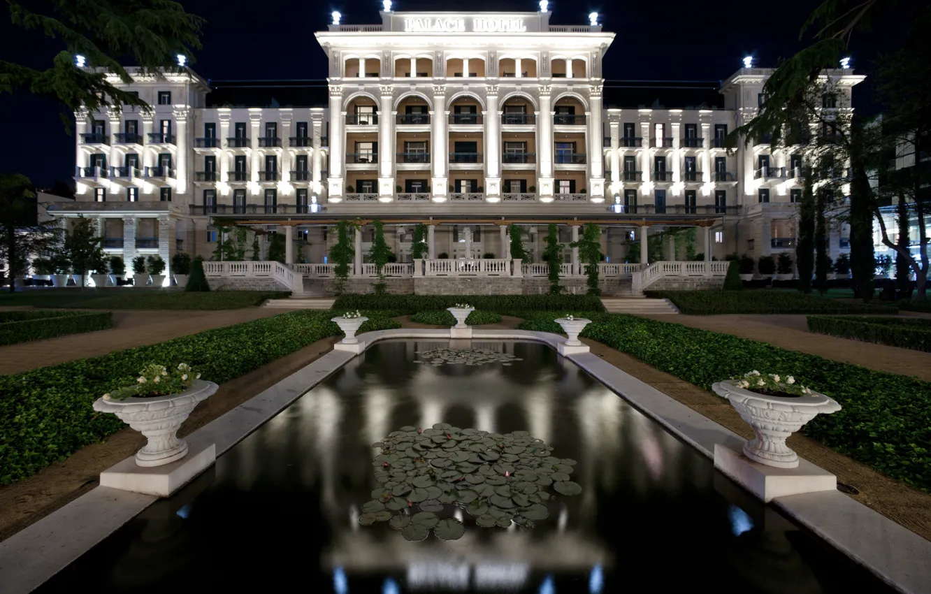 Фото обои ночь, отель, hotel, palace, словения, slovenia, палас, portoroz