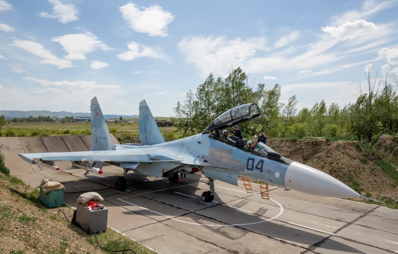 Фото обои Истребитель, Ракеты, ВВС, Военный, России, Су-30, Сухой, Вооружение