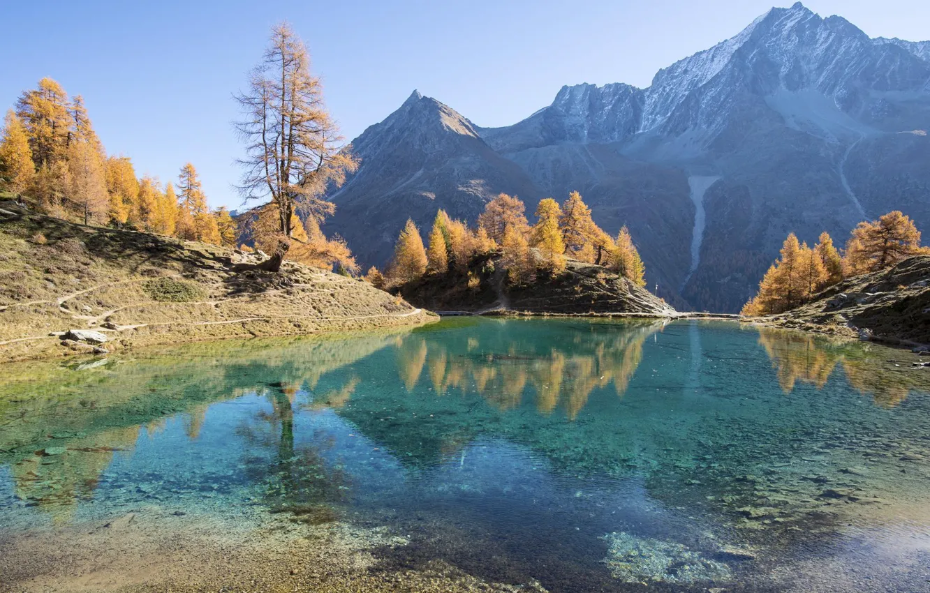 Фото обои осень, горы, озеро, Швейцария, Switzerland, Valais, Arolla, Lac Bleu
