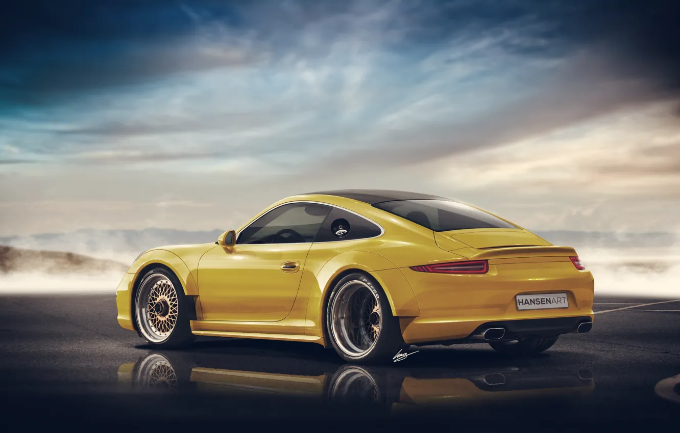 Фото обои Porsche 911, yellow, rear, Widebody, Hansen Art