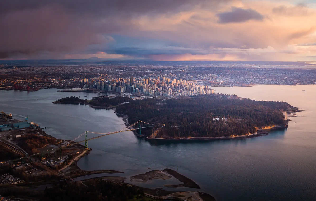 Фото обои мост, парк, здания, водоём, Vancouver