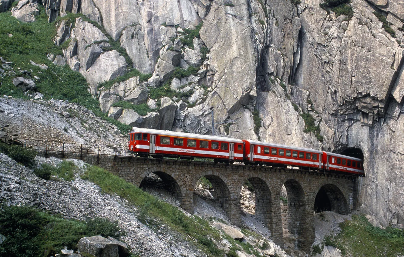 Фото обои Горы, Швейцария, Железная дорога