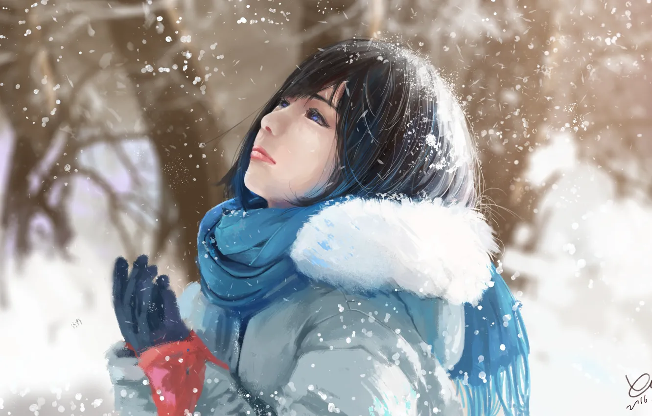 Фото обои зима, девушка, снег, природа, арт, by xichechen