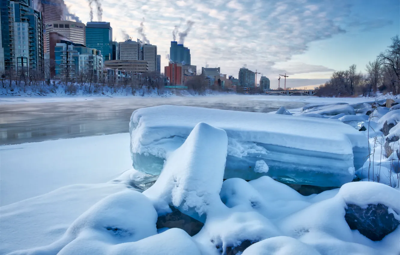 Фото обои зима, город, Канада, Калгари, Calgary