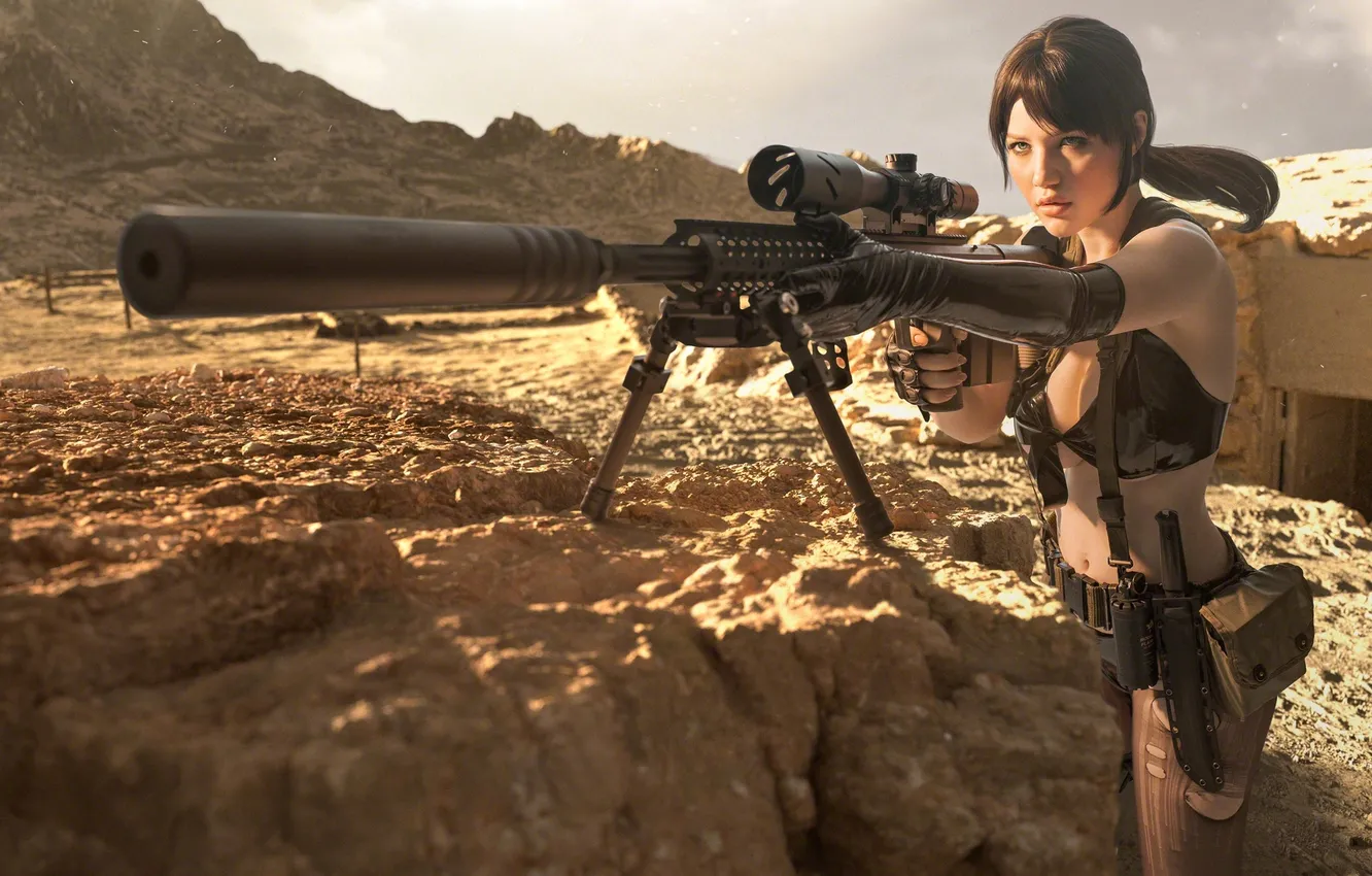 Фото обои girl, gun, rifle
