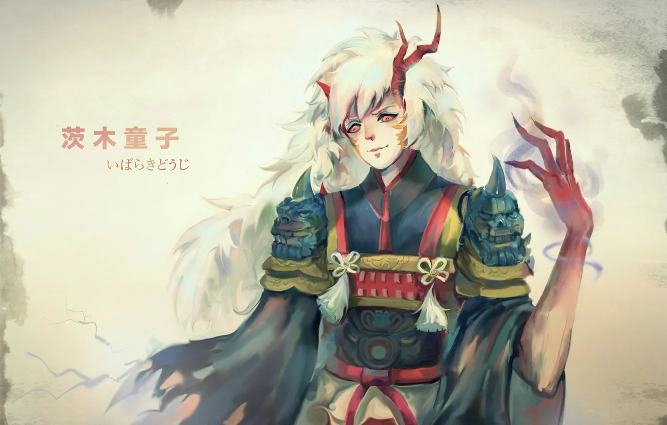 Фото обои Fanart, Pixiv, Onmyouji, Onmyoji, Fanart From Pixiv, Onmyouji (NetEase), Ibarakidouji, Red Horn