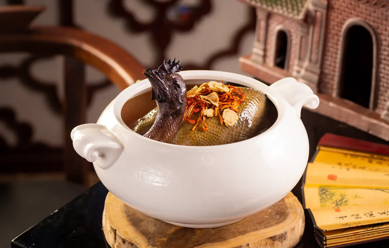 Фото обои курица, веер, сервировка, азиатская кухня