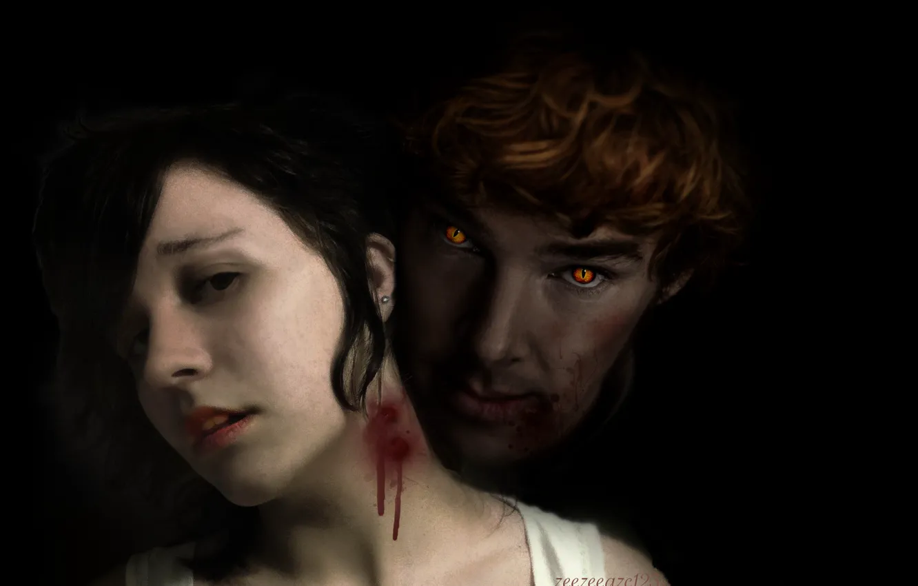 Фото обои девушка, кровь, вампир, Бенедикт Камбербэтч, Benedict Cumberbatch, by zeezeeazc123