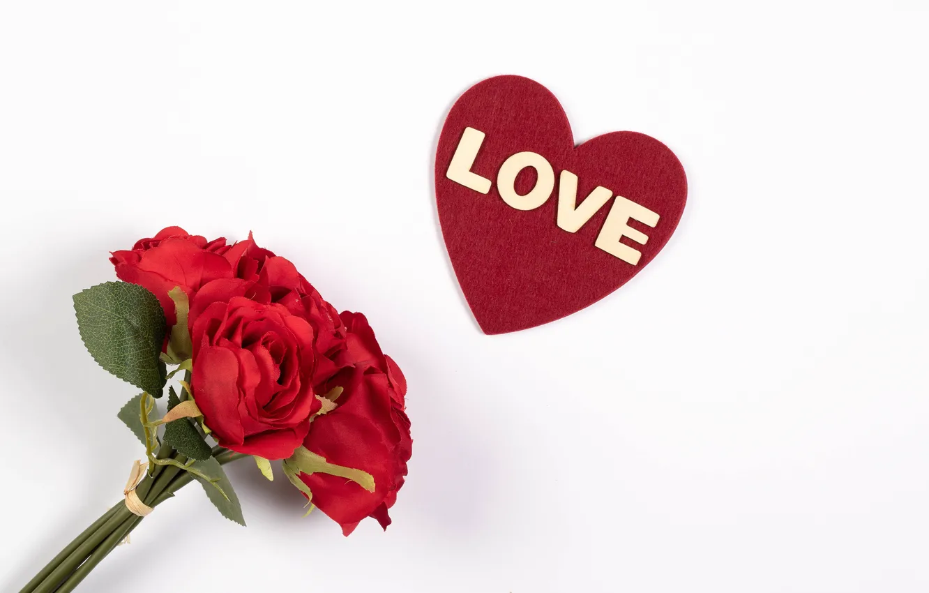 Фото обои любовь, цветы, фон, надпись, Love, розы, букет, сердечко