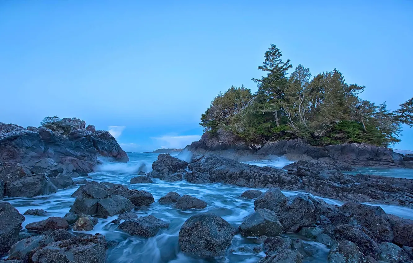 Фото обои море, деревья, скалы, Канада, остров Ванкувер