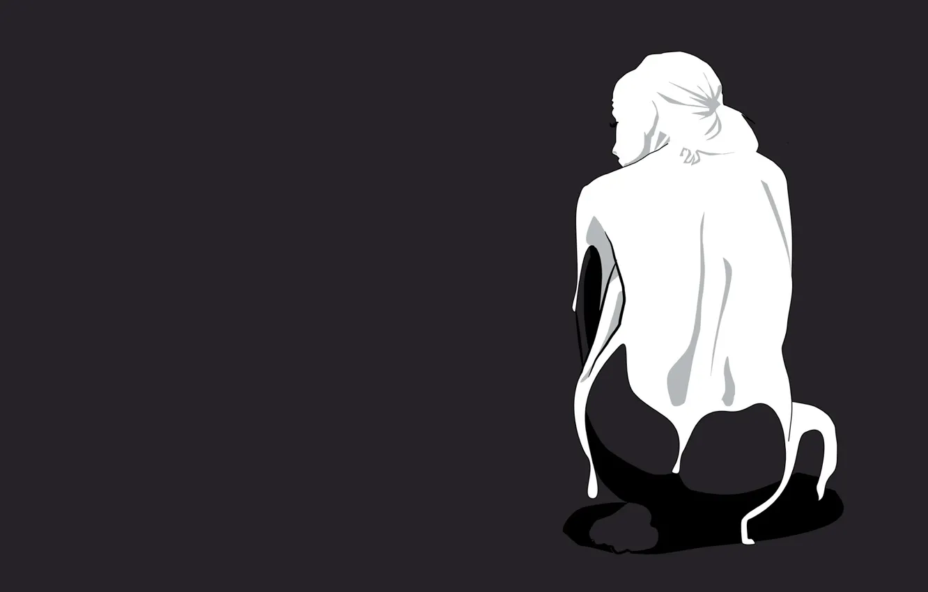 Фото обои поза, женщина, рисунок, спина, черно-белая, серый фон