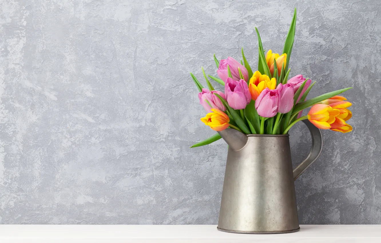 Фото обои цветы, букет, colorful, тюльпаны, pink, flowers, tulips, spring