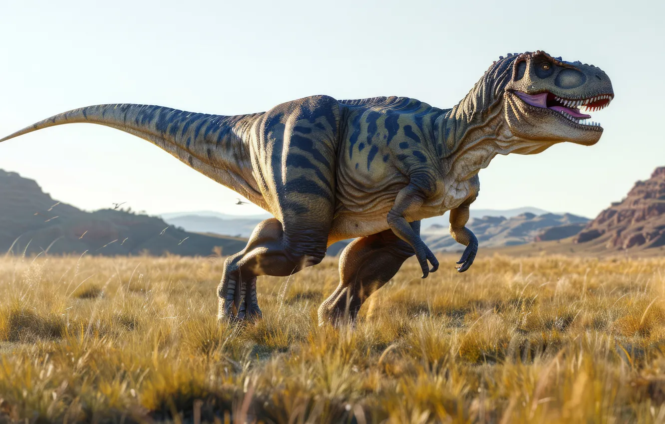 Фото обои Трава, Хищник, Динозавр, Животное, Цифровое искусство, Тираннозавр, Tyrannosaurus Rex, Тираннозавр Рекс