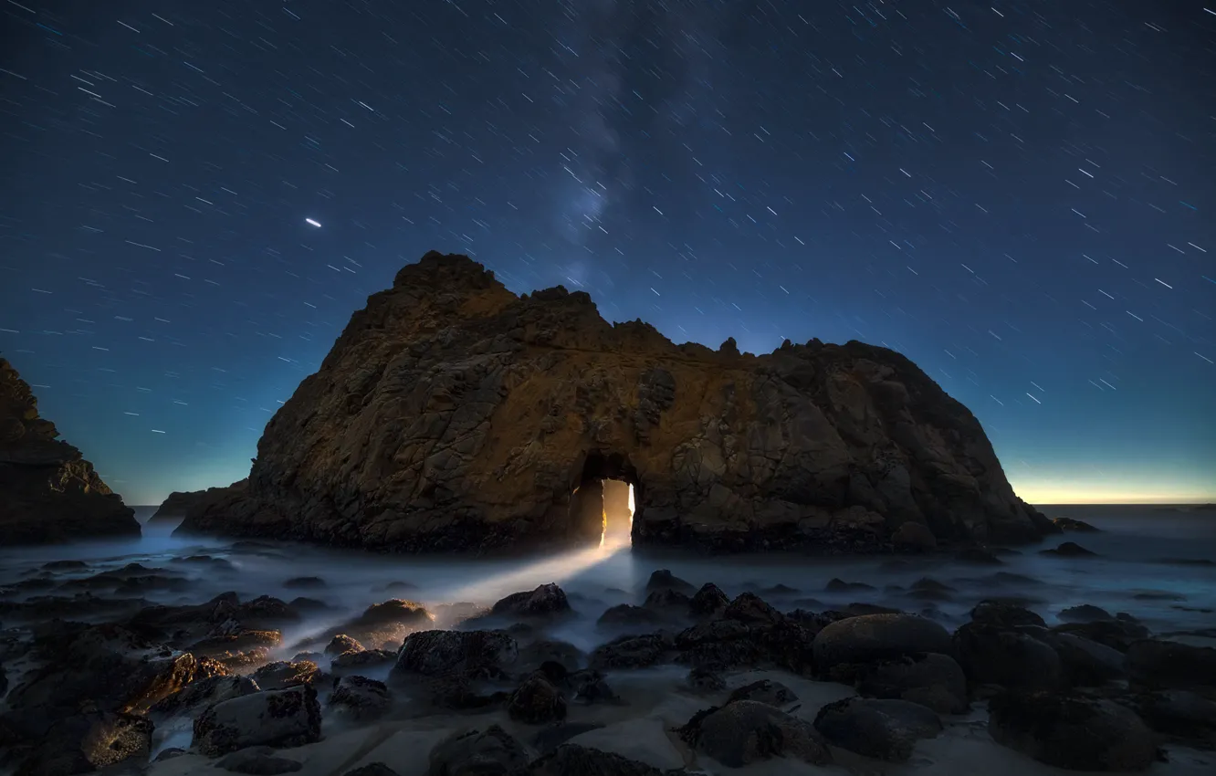Фото обои звезды, свет, скала, light, rock, stars, Aidong Ning