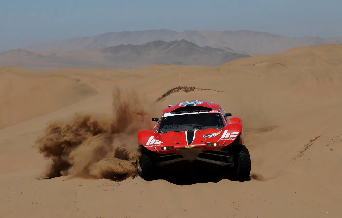 Фото обои красный, движение, пустыня, пыль, rally, ралли, Buggy, Fast&Speed