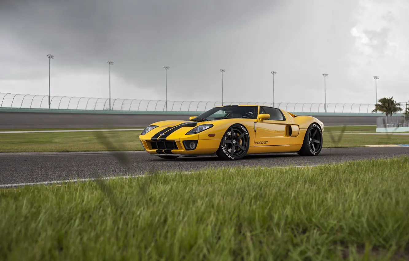 Фото обои Ford GT, yellow, track, HRE, RS105