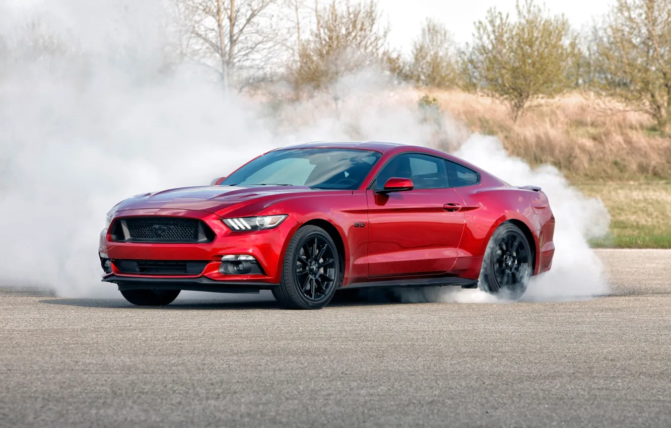 Фото обои Burnout, Mustang, Ford, Ford Mustang, Black, 2016, Accent, Ford 2016