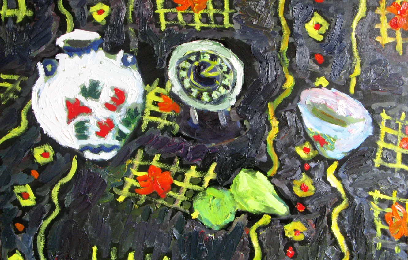 Фото обои будильник, натюрморт, груши, 2009, пиалка, Петяев