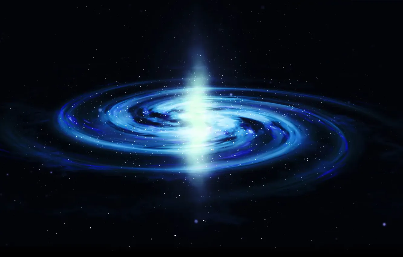 Фото обои blue, stars, galaxy, spiral, black background, glowing, depth of field