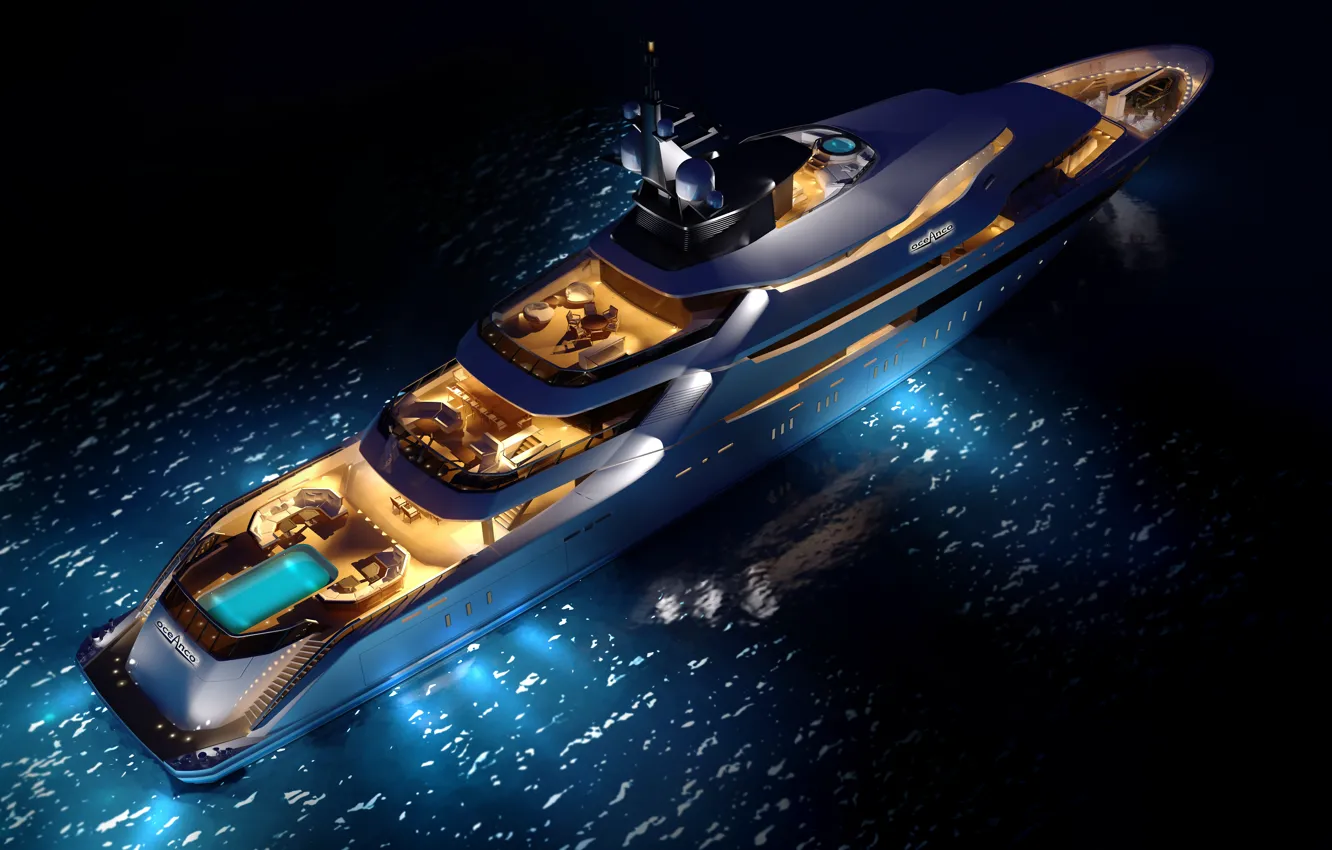Фото обои море, яхта, concept, night, superyacht, Y708, upview, oceAnco