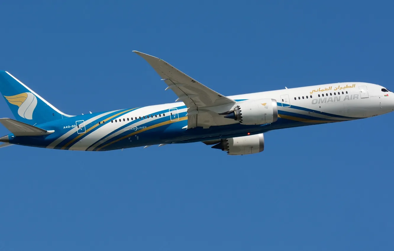 Фото обои Boeing, полёт, лайнер, Oman Air, 787-8