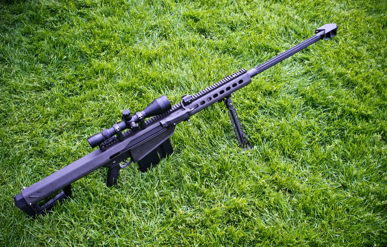 Фото обои трава, винтовка, снайперская, самозарядная, крупнокалиберная, Barrett M82