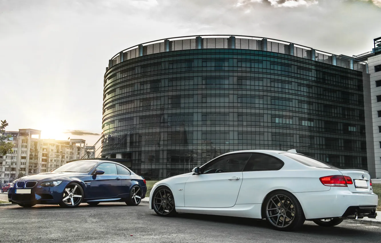 Фото обои BMW, Тюнинг, Белая, Синяя, БМВ, white, Диски, blue