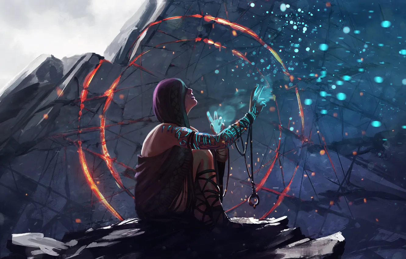 Фото обои Девушка, Магия, Fantasy, Rock, Rings, Фантастика, Magic, Concept Art