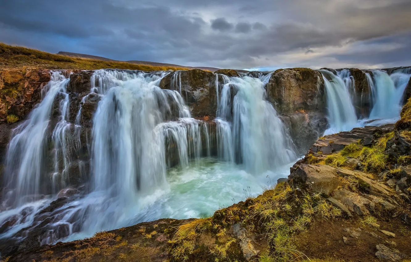 Фото обои водопады, Исландия, Iceland, Видидальстунга, Kolufossar Falls, Vididalstunga